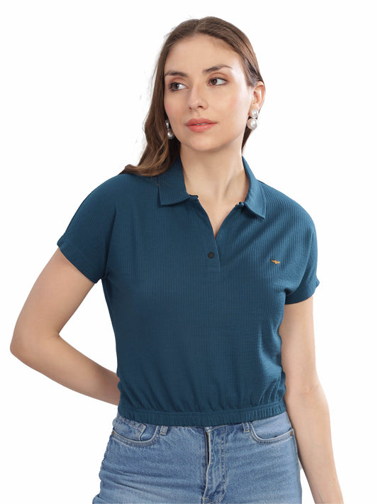 Teal Blue Women's Crop Tops