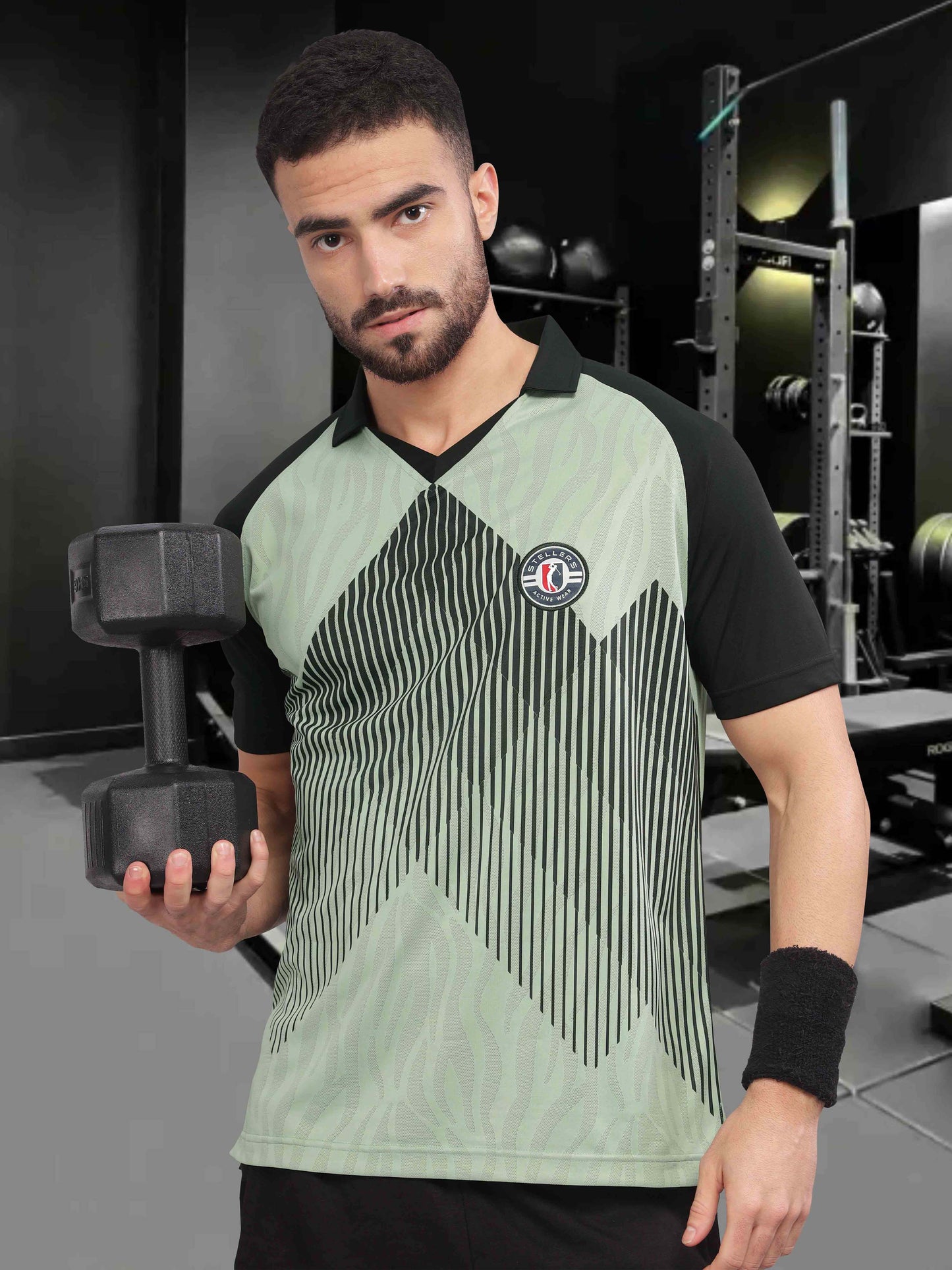 Misty Green Mens Printed Active Wear