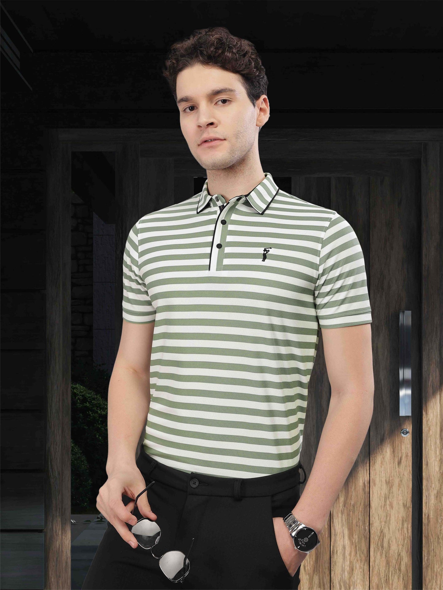 Green Men's Stripes Polo T-Shirt