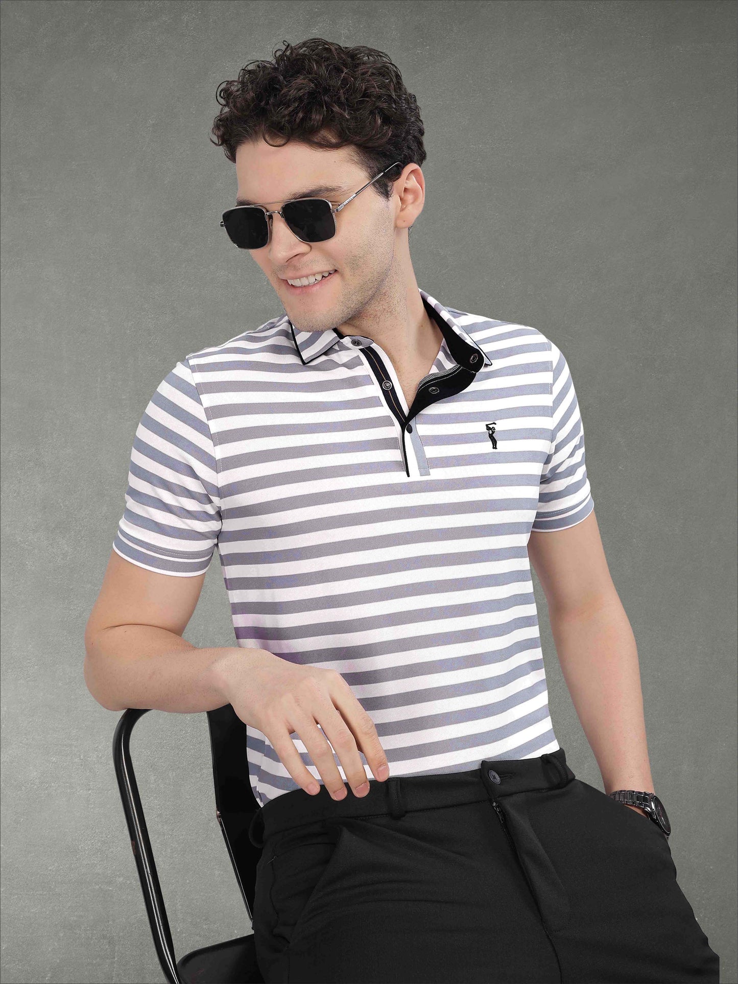 Purple Men's Stripes Polo T-Shirt