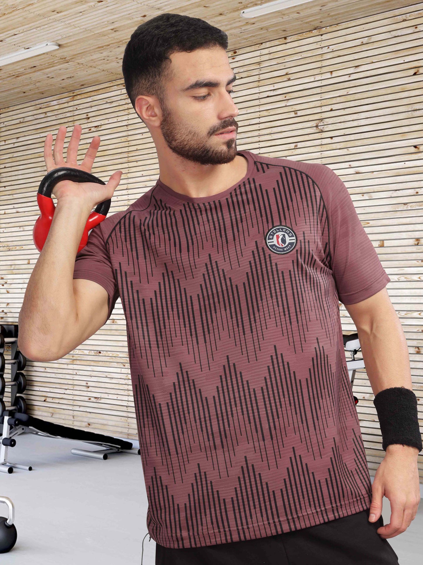 Mauve Mens Printed Round Neck Active Wear