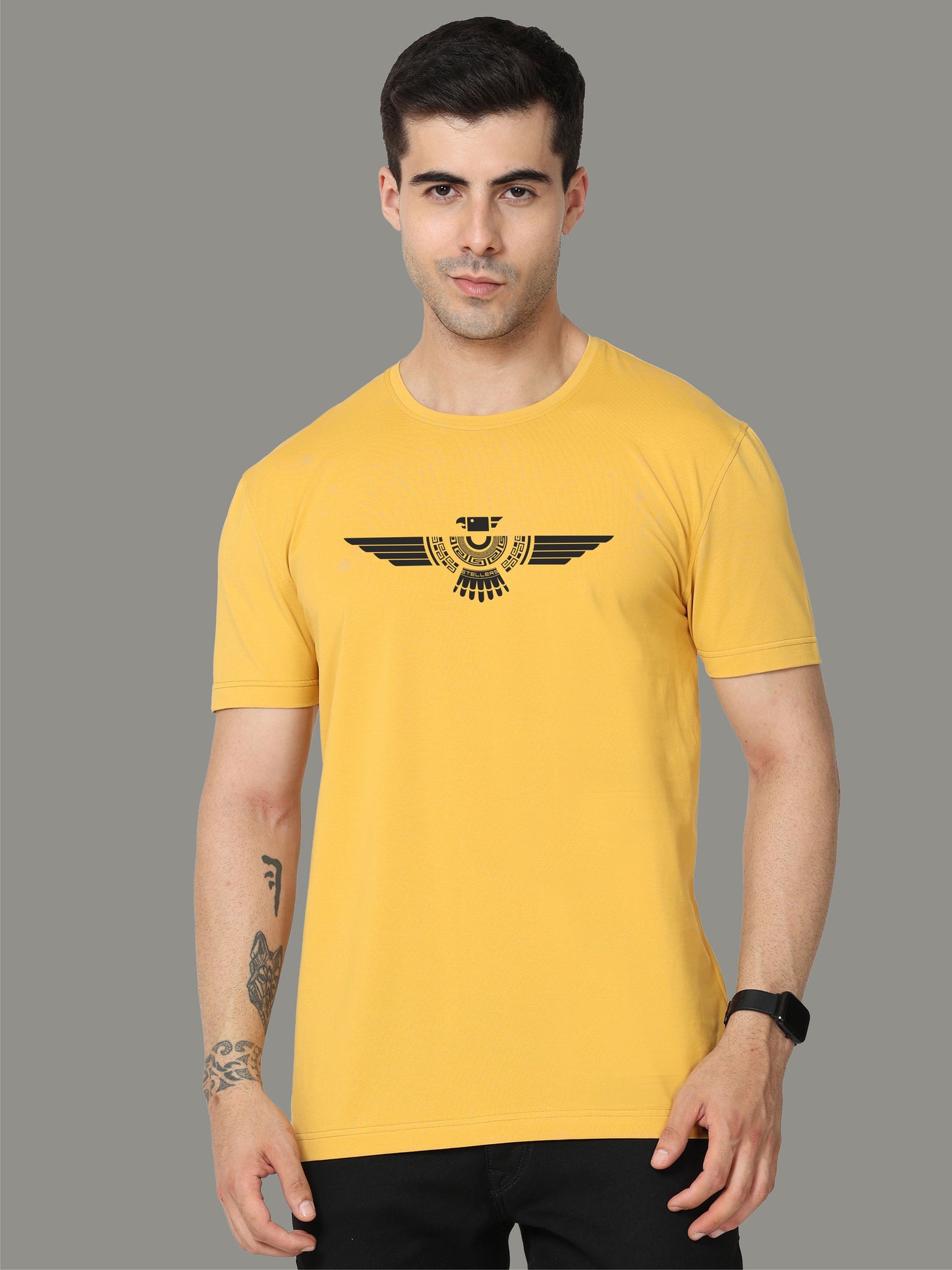 Mustard Crew Neck T-Shirts Tribal