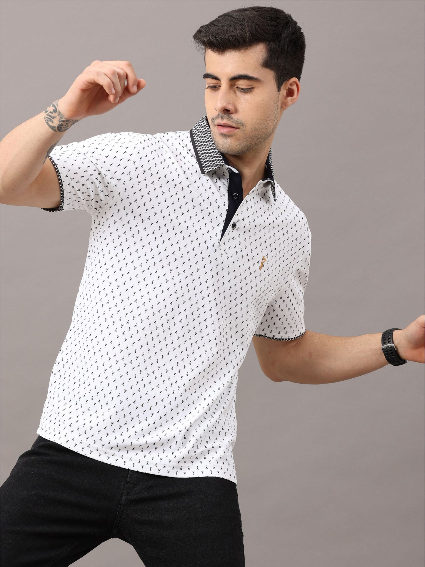 White Ant Print Golf Polo T-Shirts