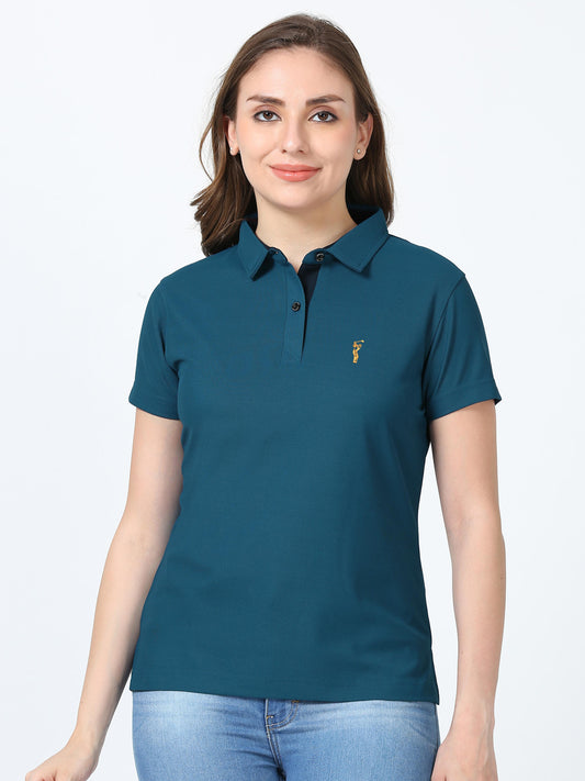 Teal Blue Women's Premium Golf Polo T-Shirt