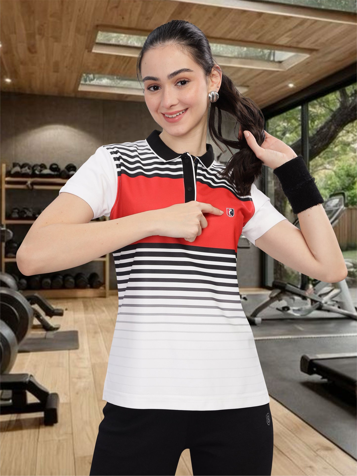 Red Women Active Wear Polos