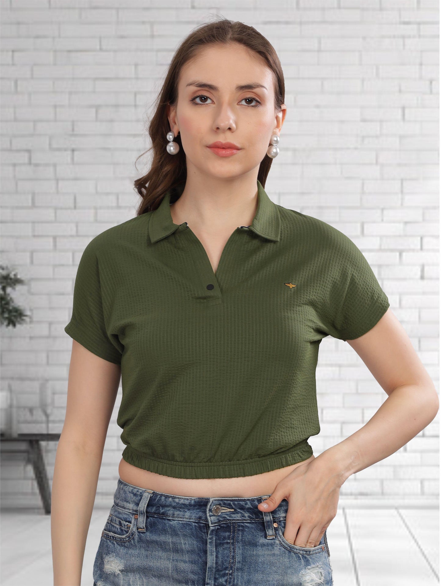 Olive Green Women's Crop Tops