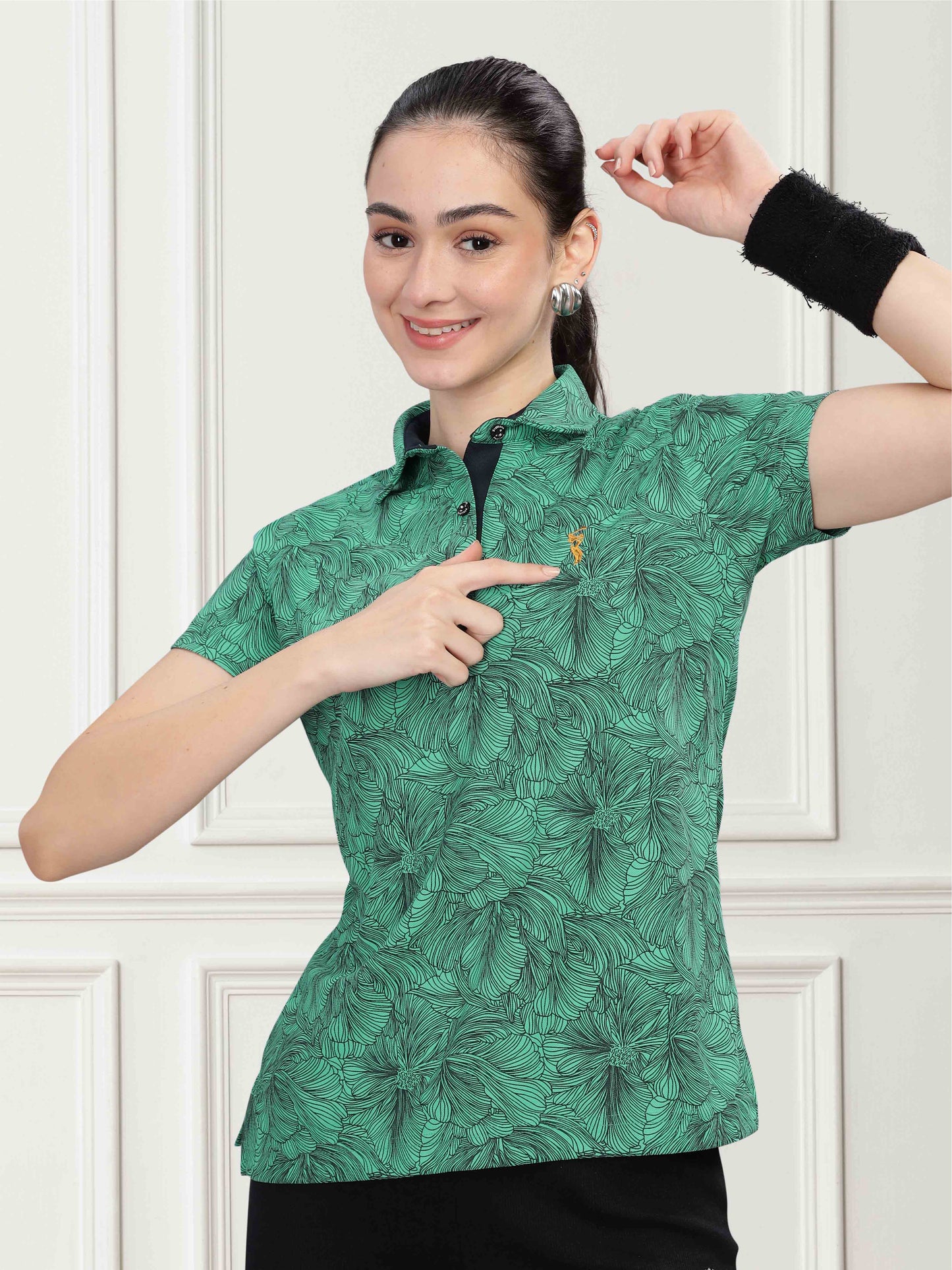 Siemens Green Women's Floral Prints Polo shirts