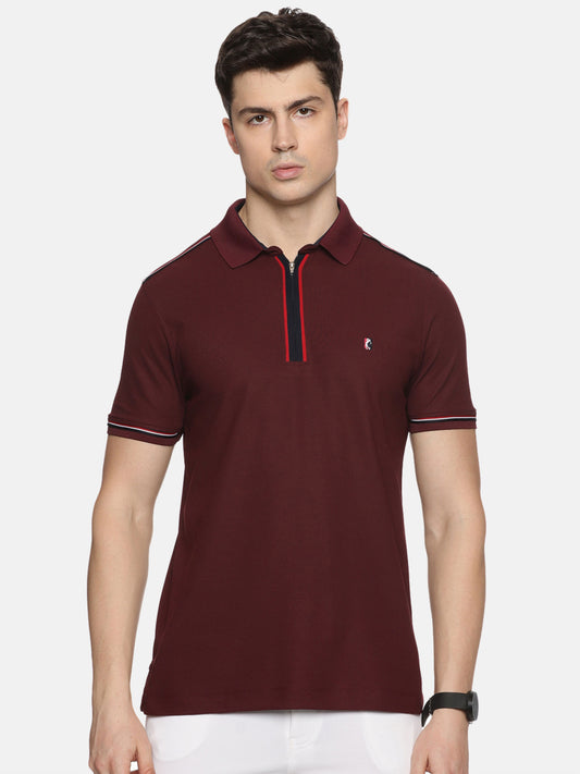 Wine Zipper Placket Polo T-Shirt