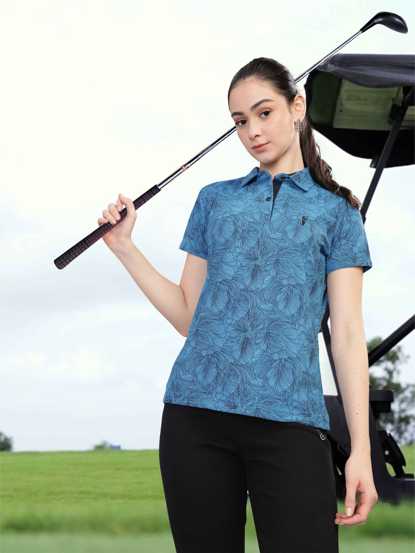 Dell Blue Women's Floral Prints Polo shirts