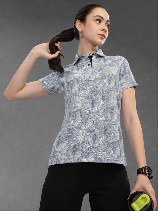 White Women's Floral Prints Polo shirts