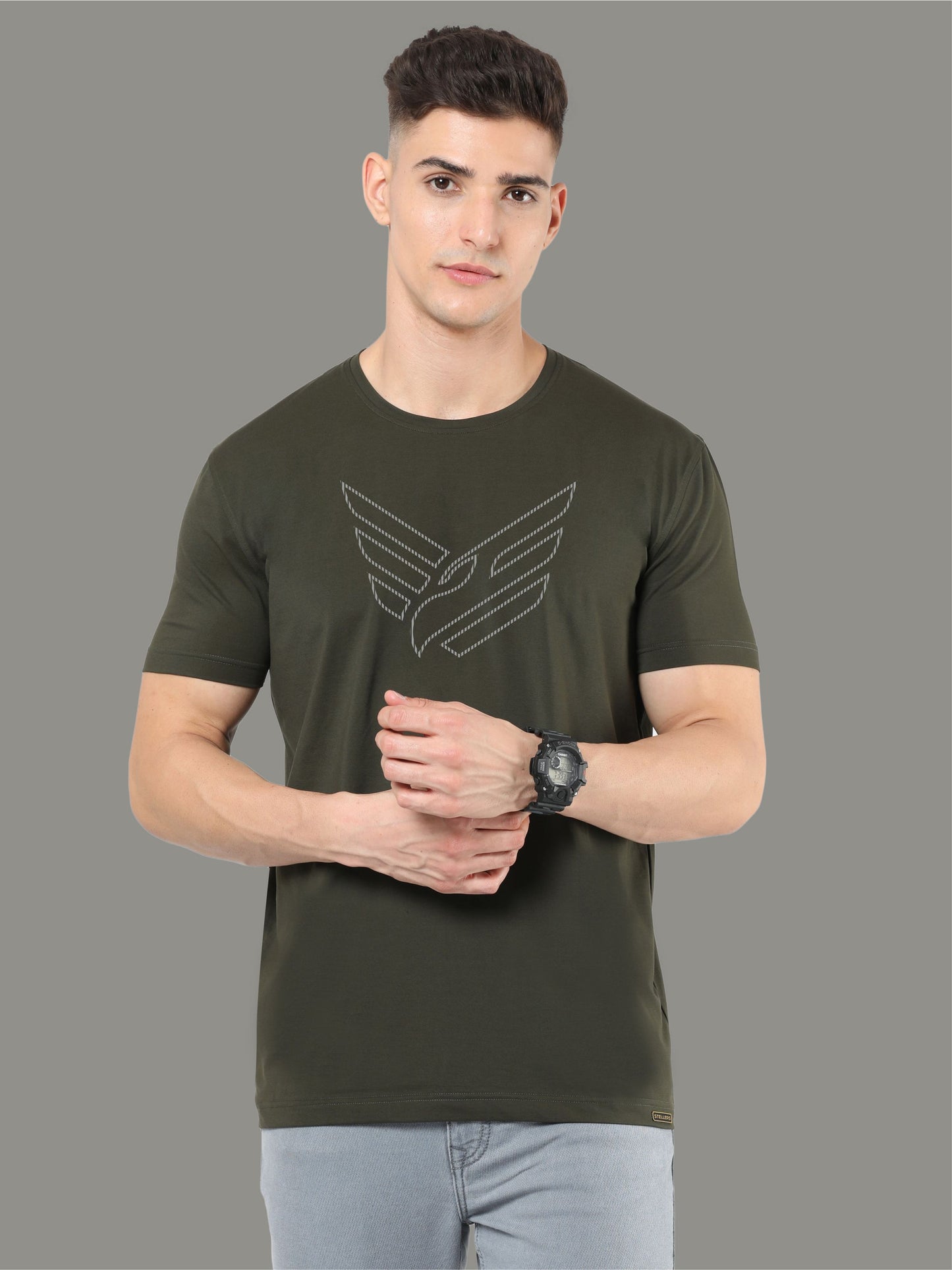 Olive Green Crew Neck T-Shirts Dot Eagle