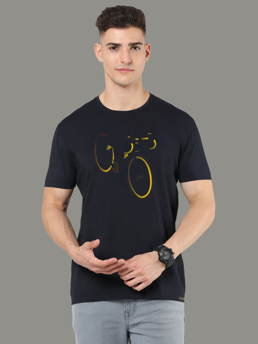 Black Cycle Print Crew Neck Tees