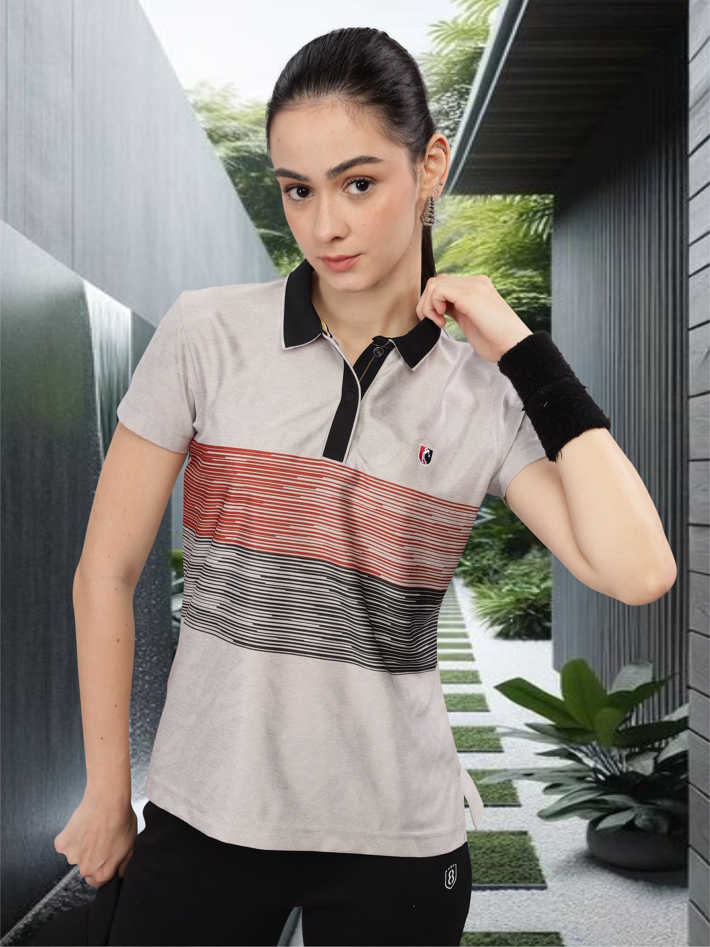 Grey Women Active Wear Polos