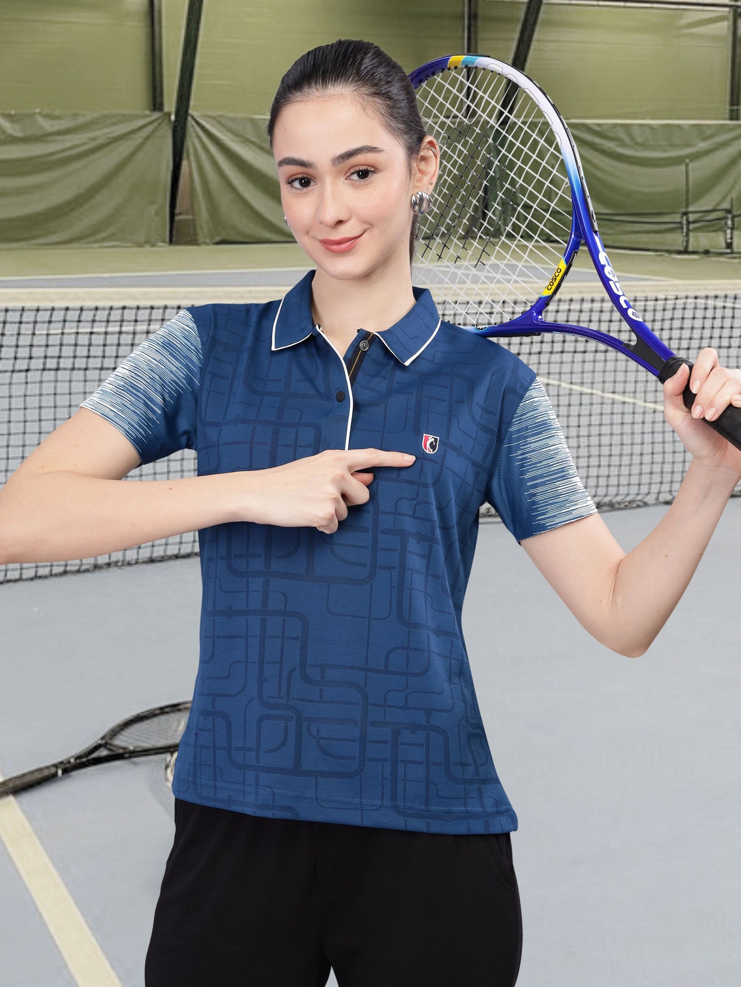 Blue Women Active Wear Polos