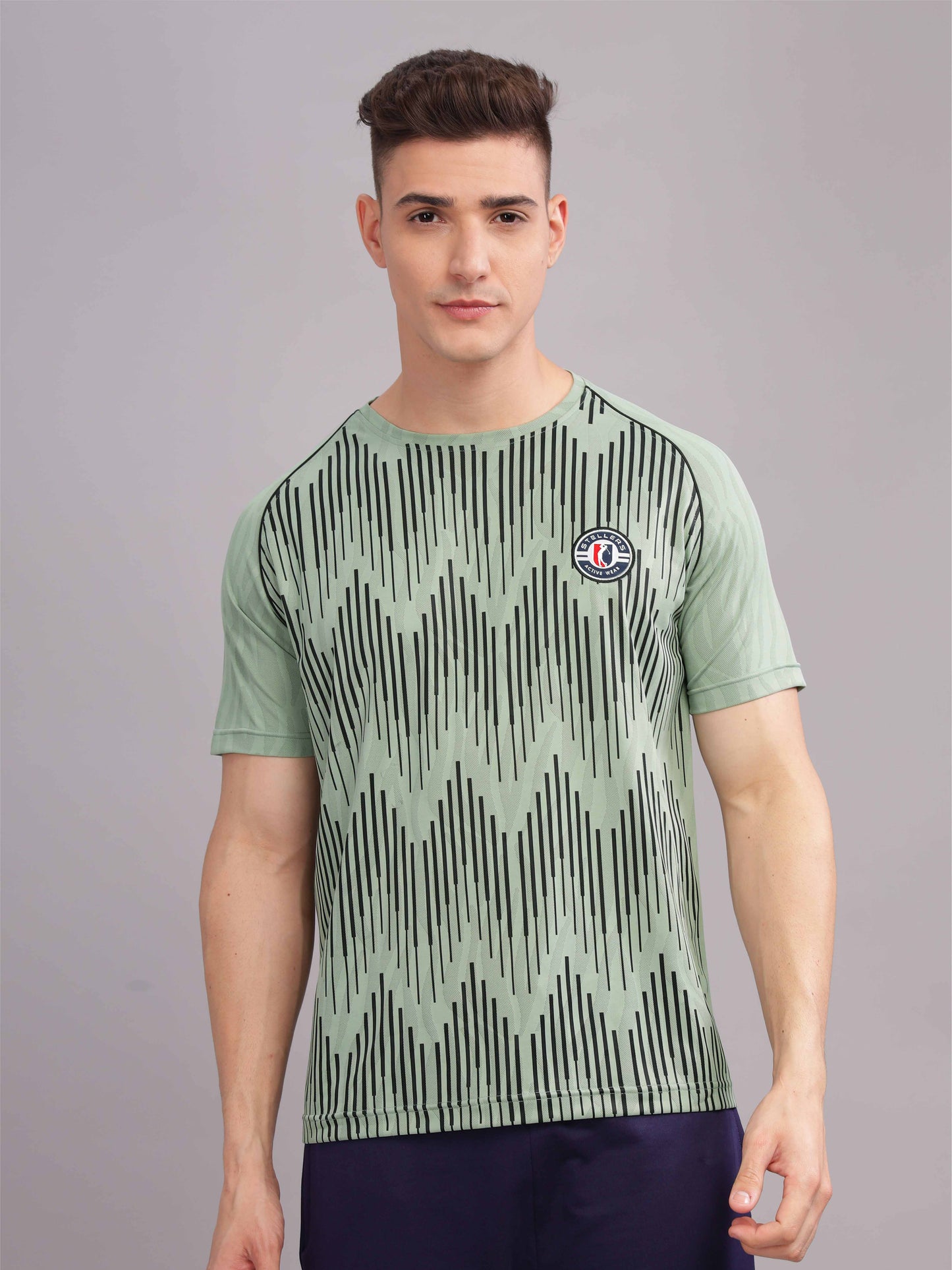 Misty Green Mens Printed Round Neck Active Wear