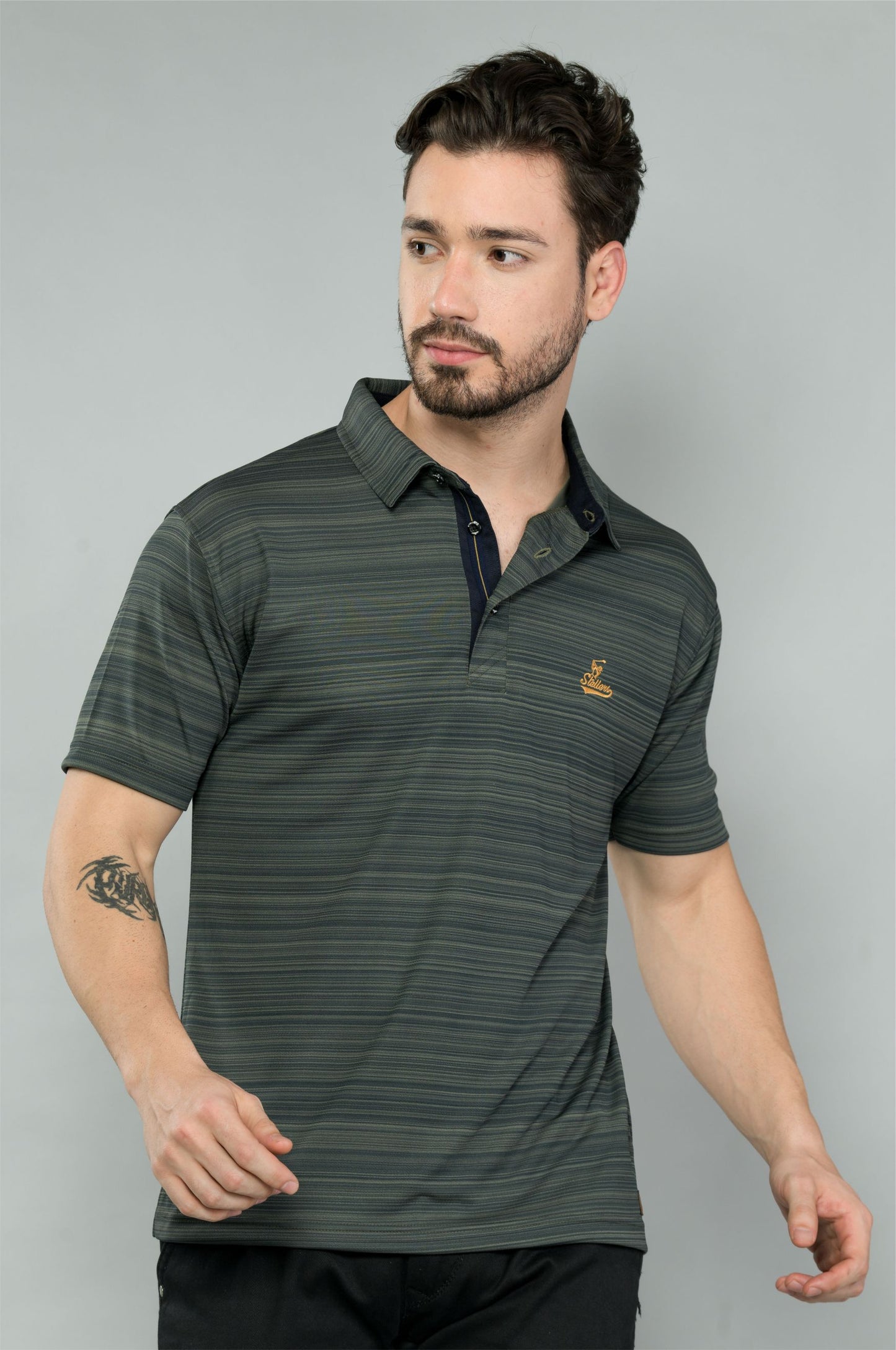 Olive green Barcode Weave Golf Polo T-Shirts