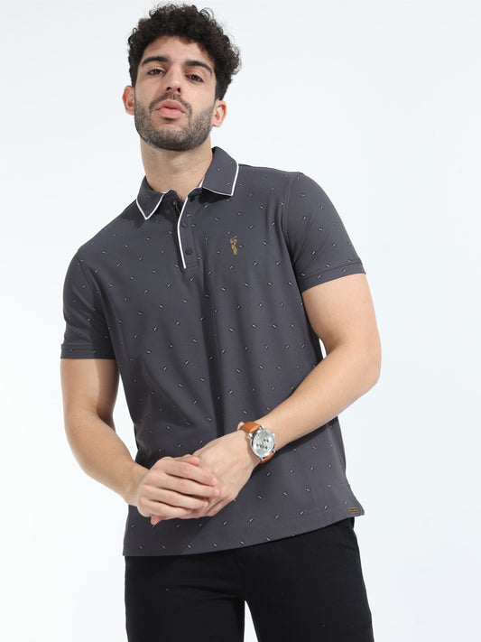 Dark Grey Rolex Print Polo T-Shirts