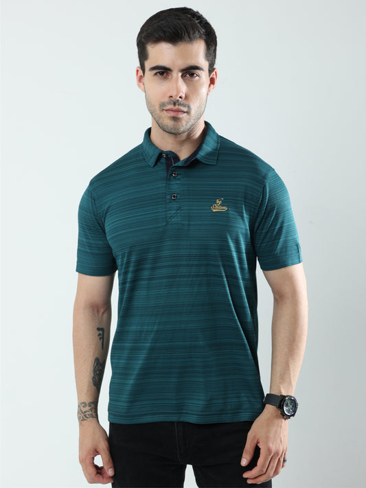 Peacock green Barcode Weave Golf Polo T-Shirt