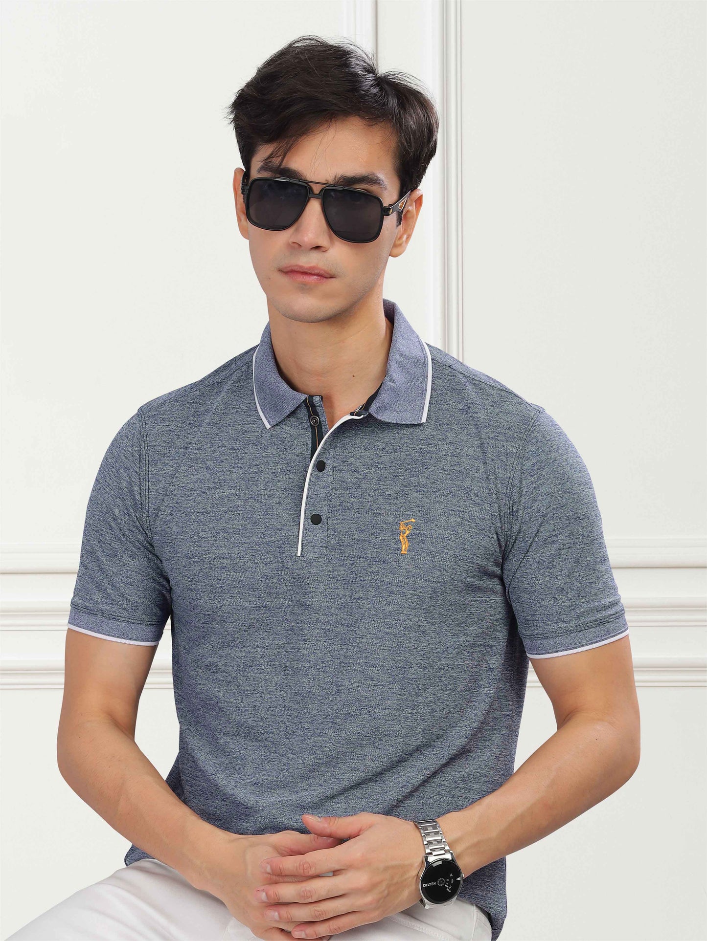 Navy Milange Tipping Polo Shirt