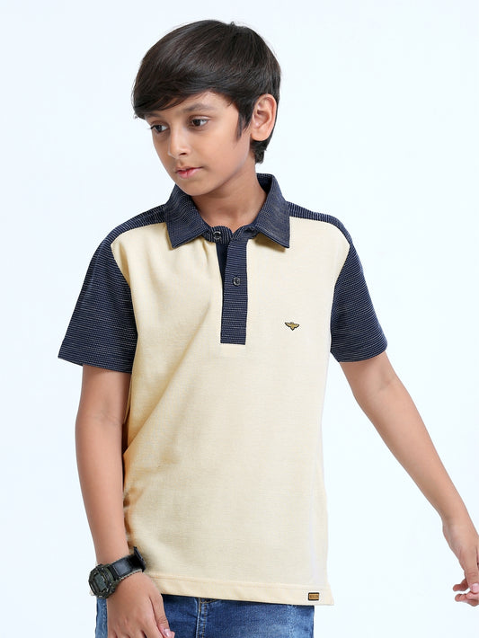 Beige Center Panel Golf Polo T-Shirt