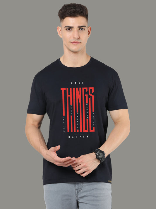 Black MAKE THINGS Print Crew Neck Tees