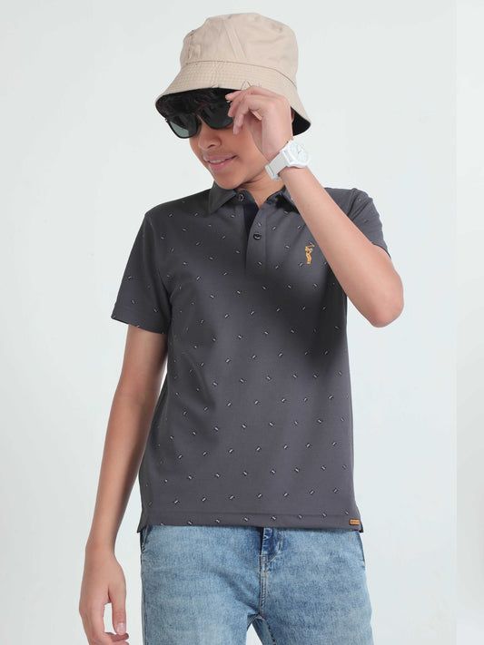 Dark Grey Rolex Printed Polo T-Shirts