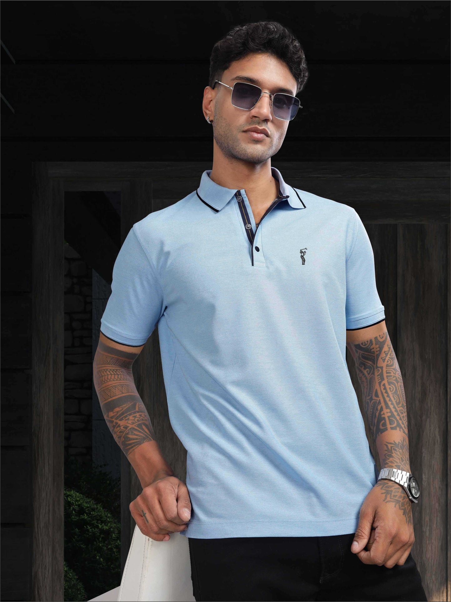 Sky Blue Tipping Polo Shirt