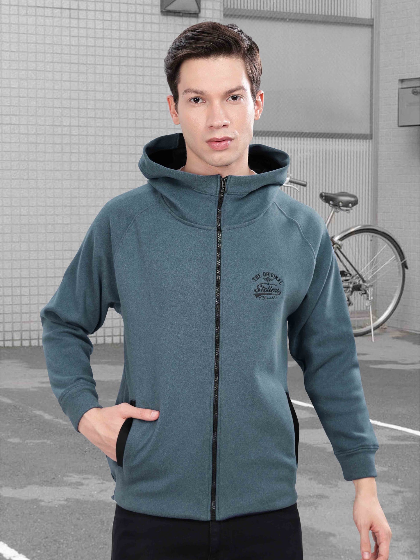 Denim Blue Men's Zipper Hoodie