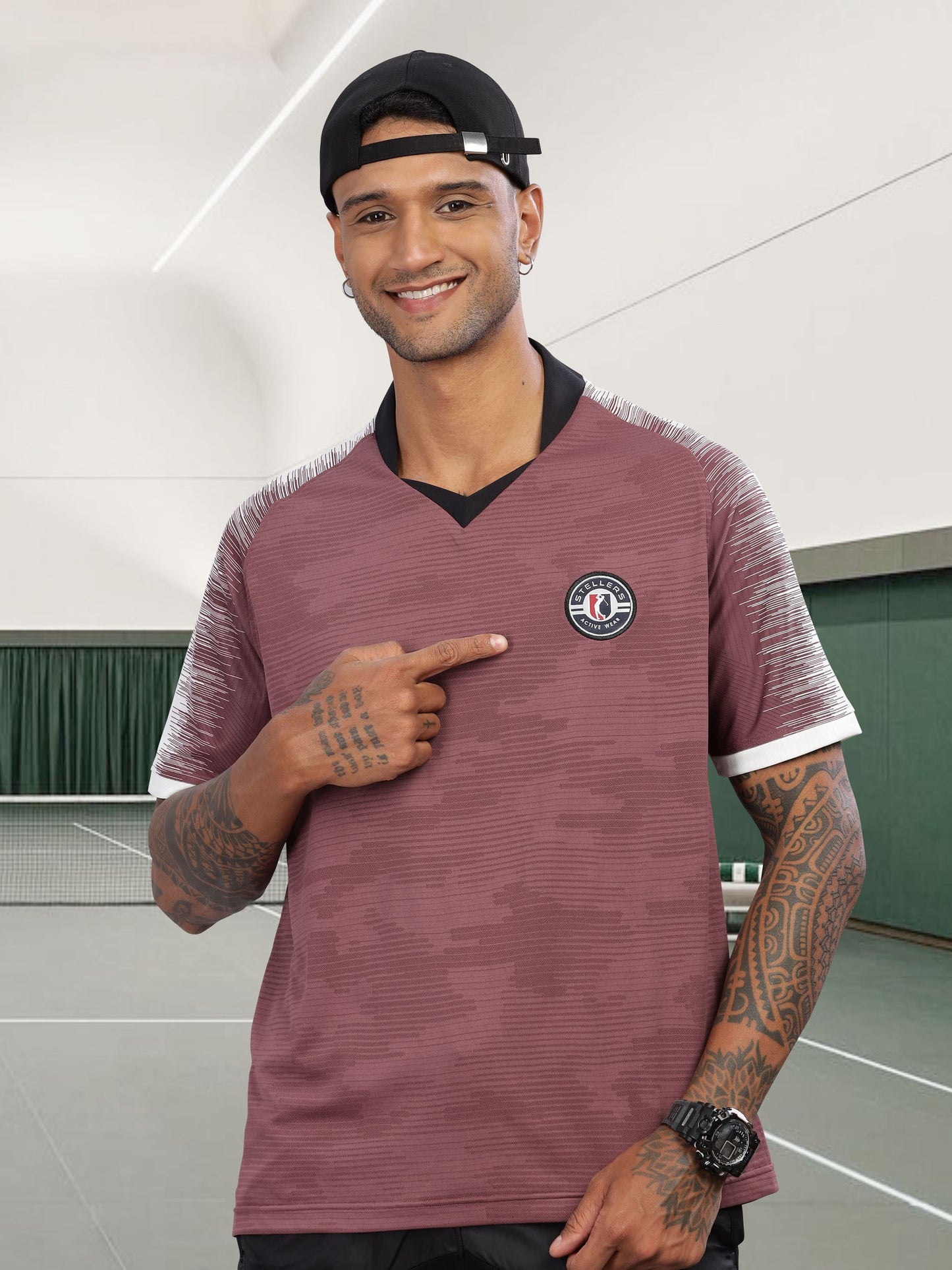 Mauve Mens Printed Active Wear T-Shirt