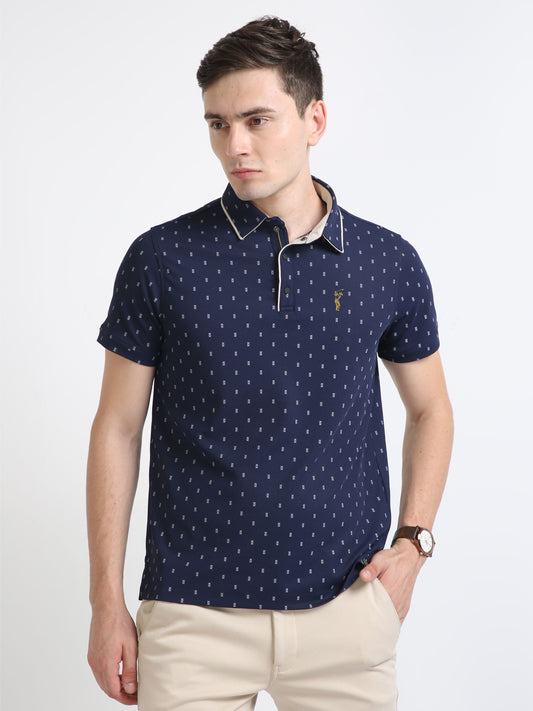 Navy blue Rolex Print Polo T-Shirts