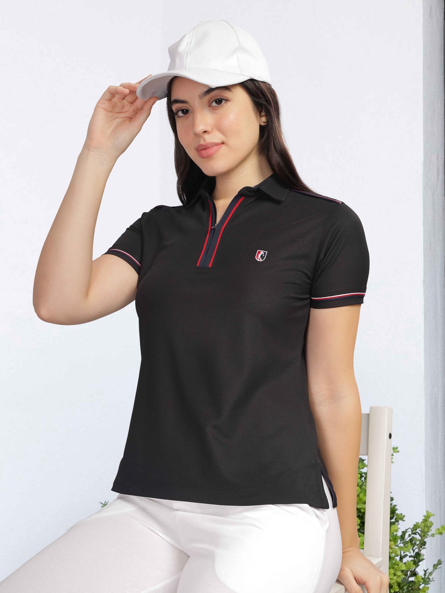 Black Women's Zipper Polos