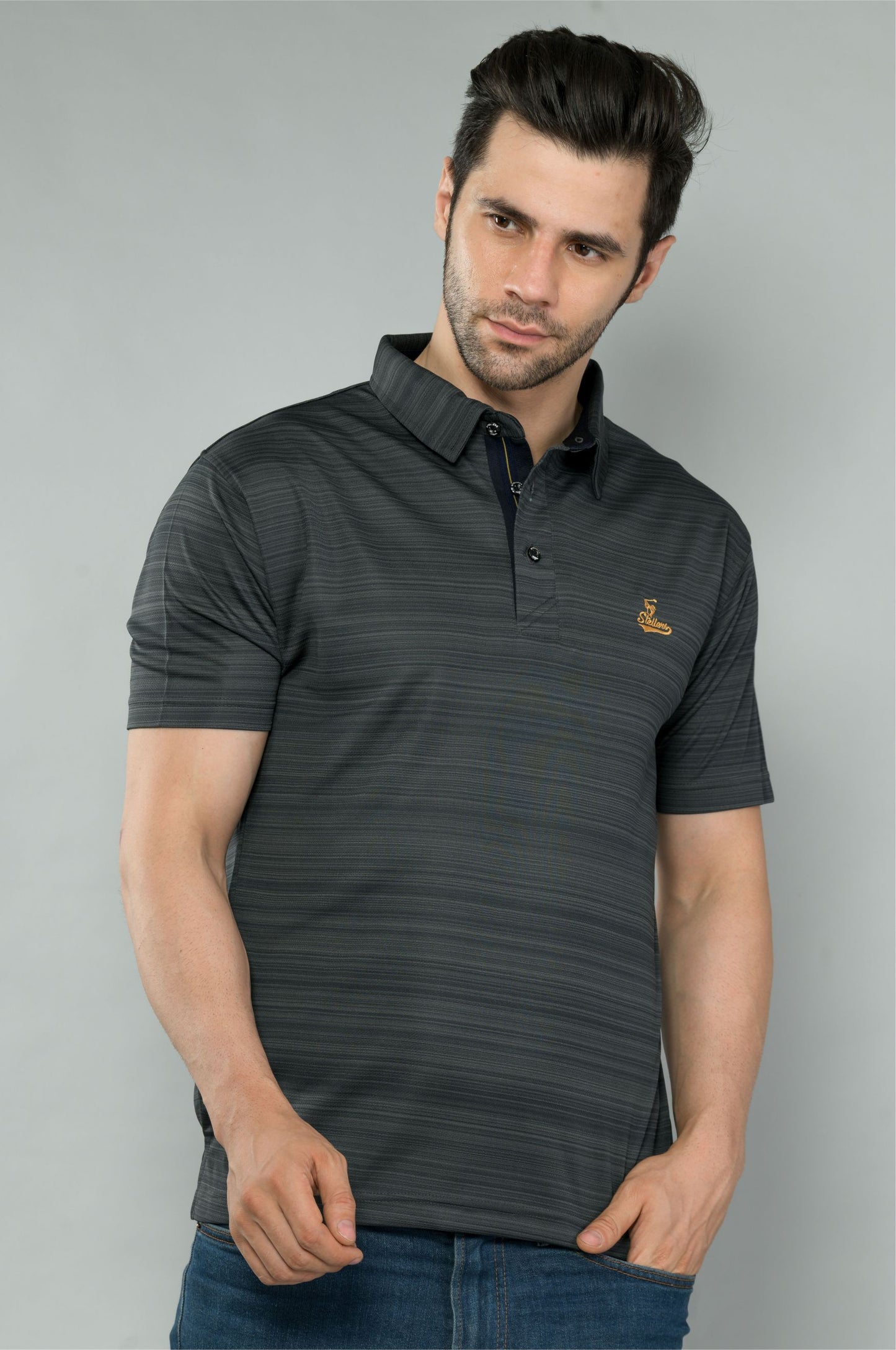 Black Barcode Weave Golf Polo T-Shirts