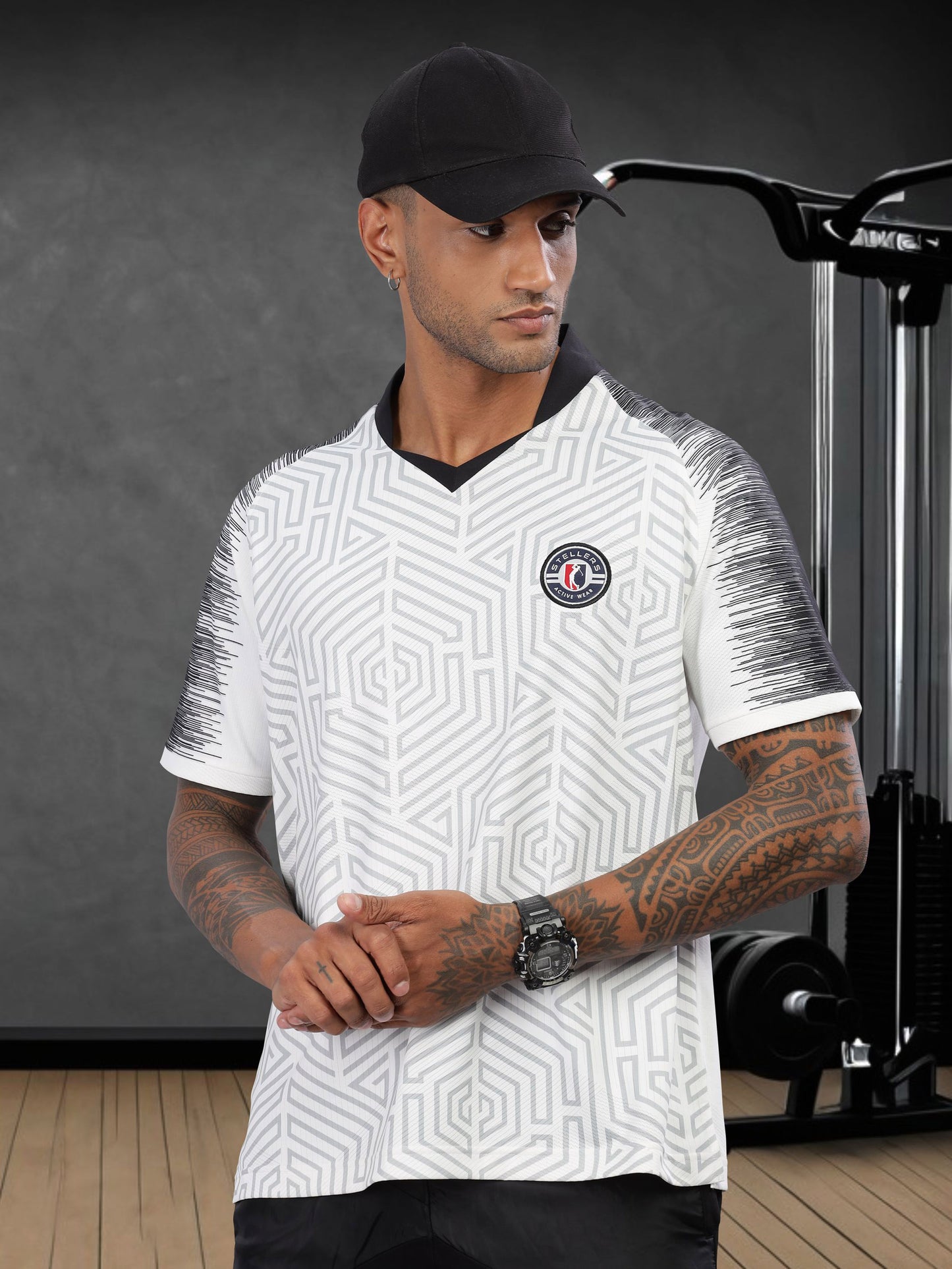 White Mens Printed Active Wear T-Shirt