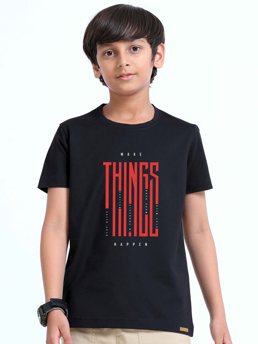 Black- Make Things Printed Crew Neck T-Shirt