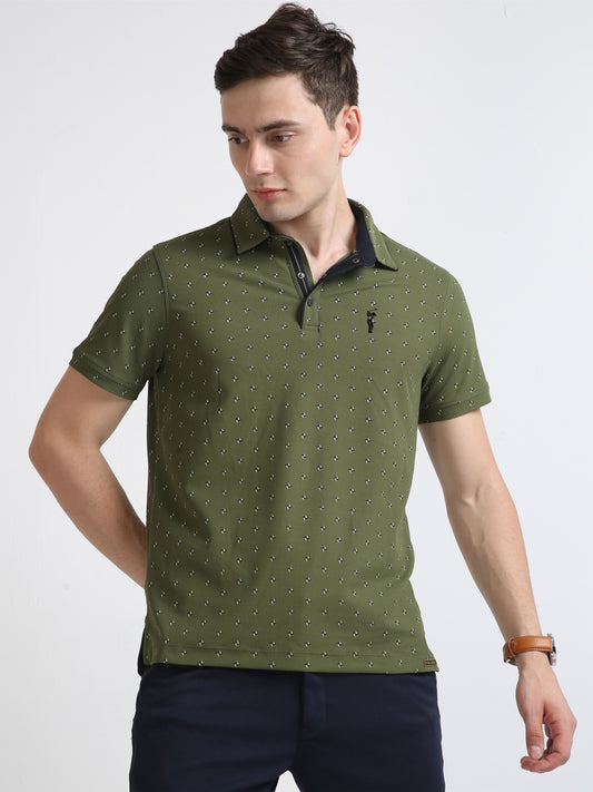 Olive green Rolex Print Polo T-Shirts