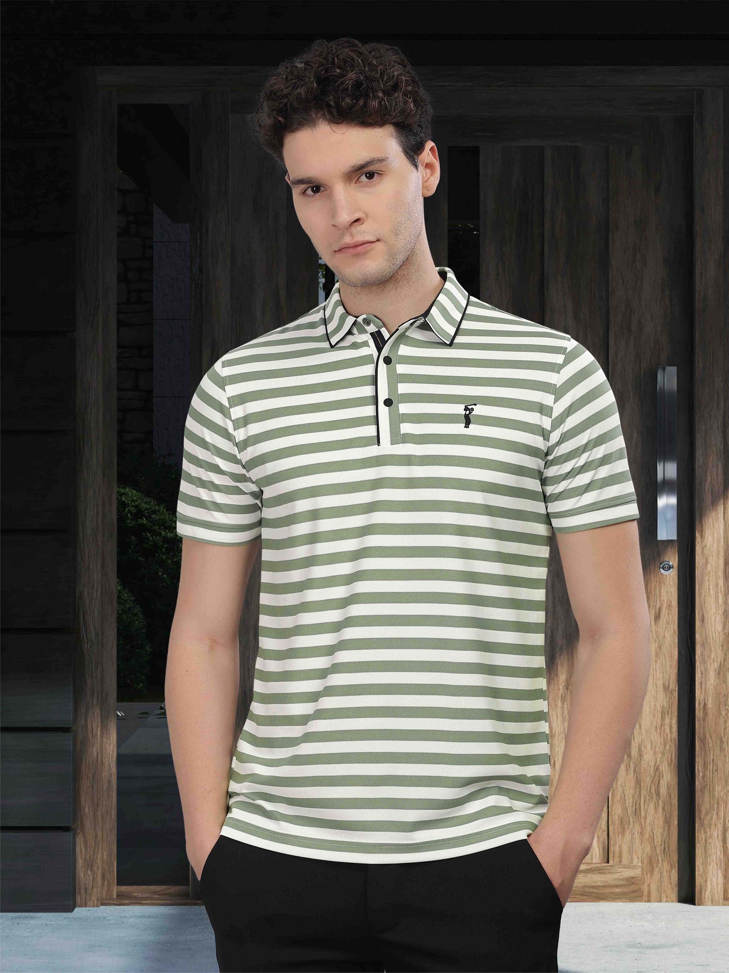 Green Men's Stripes Polo T-Shirt