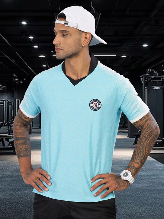 Turquoise Mens Printed Active Wear T-Shirt