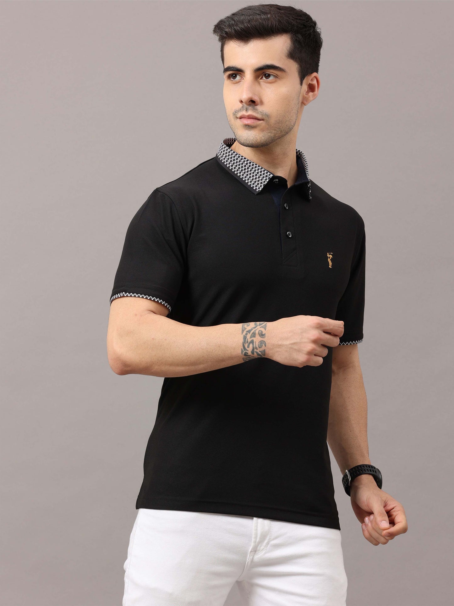 Black Jacquard Collar Polo T-Shirt