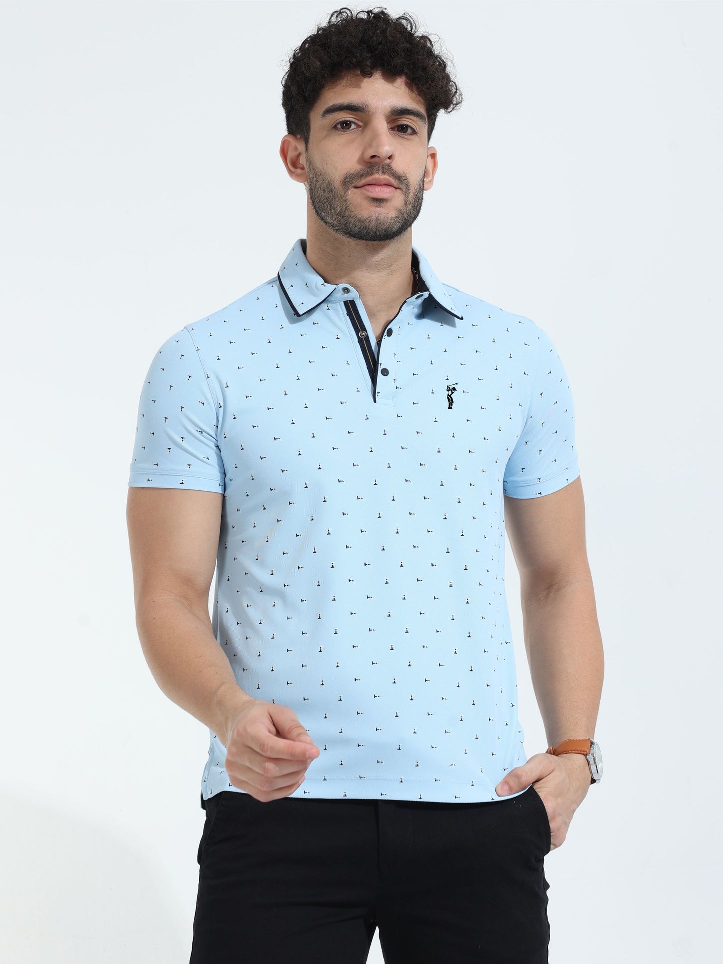 Ice Blue Rolex Print Polo T-Shirts