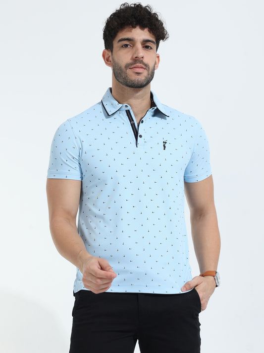 Ice Blue Rolex Print Polo T-Shirts