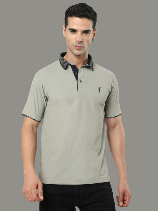 Moose Grey Jacquard Collar Polo T-Shirt