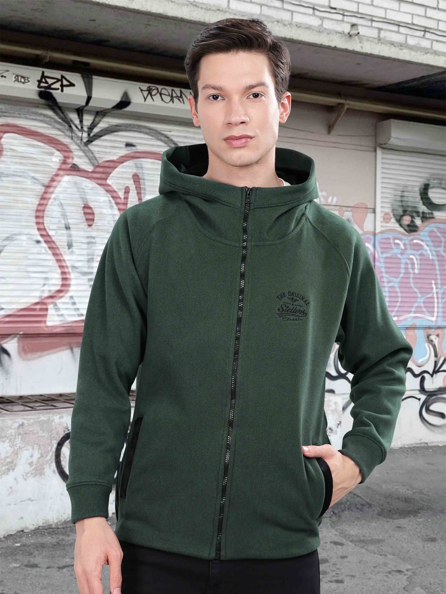 Bottle Green Men's Zipper Hoodie