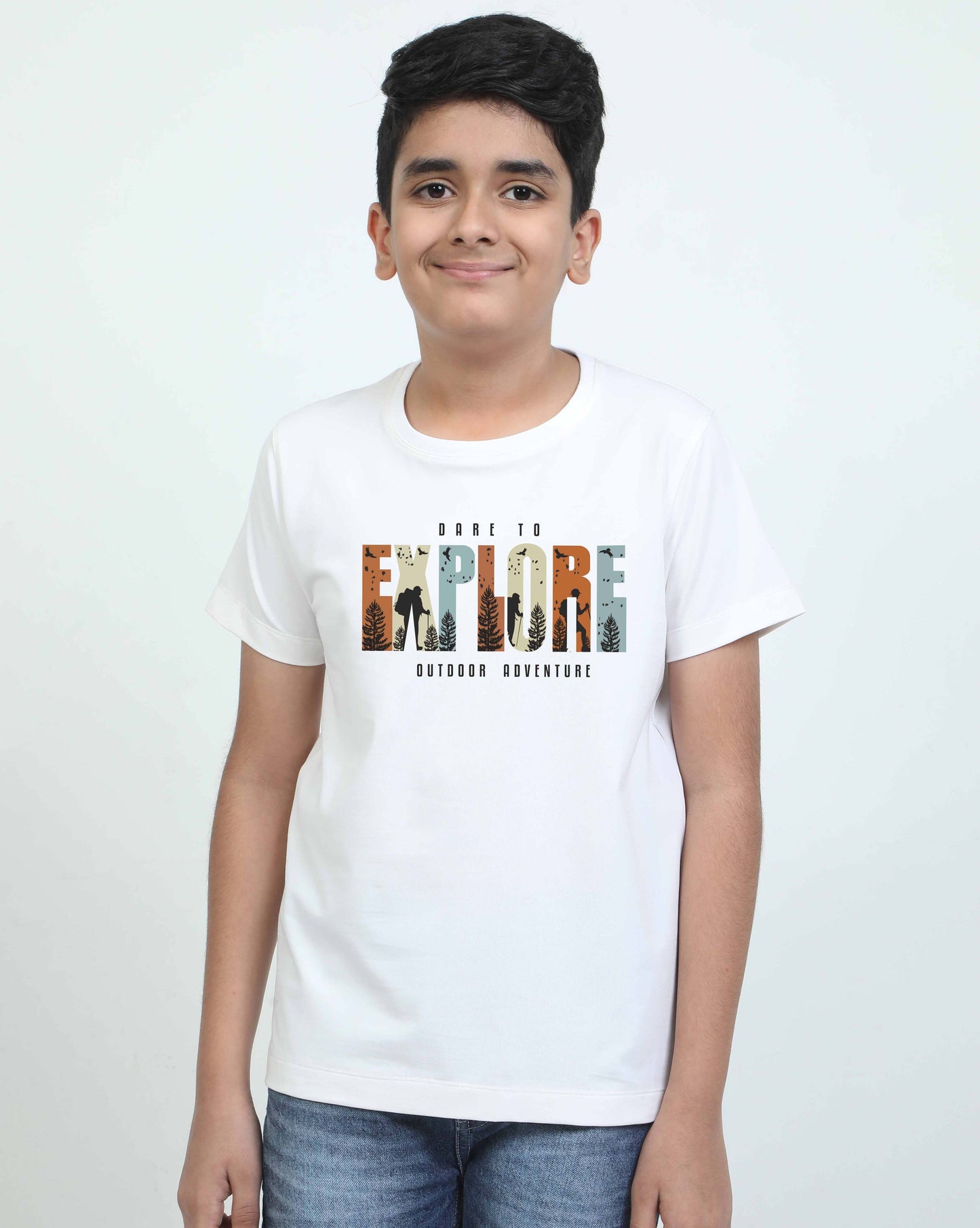 White Explore Print Crew Neck T-Shirt