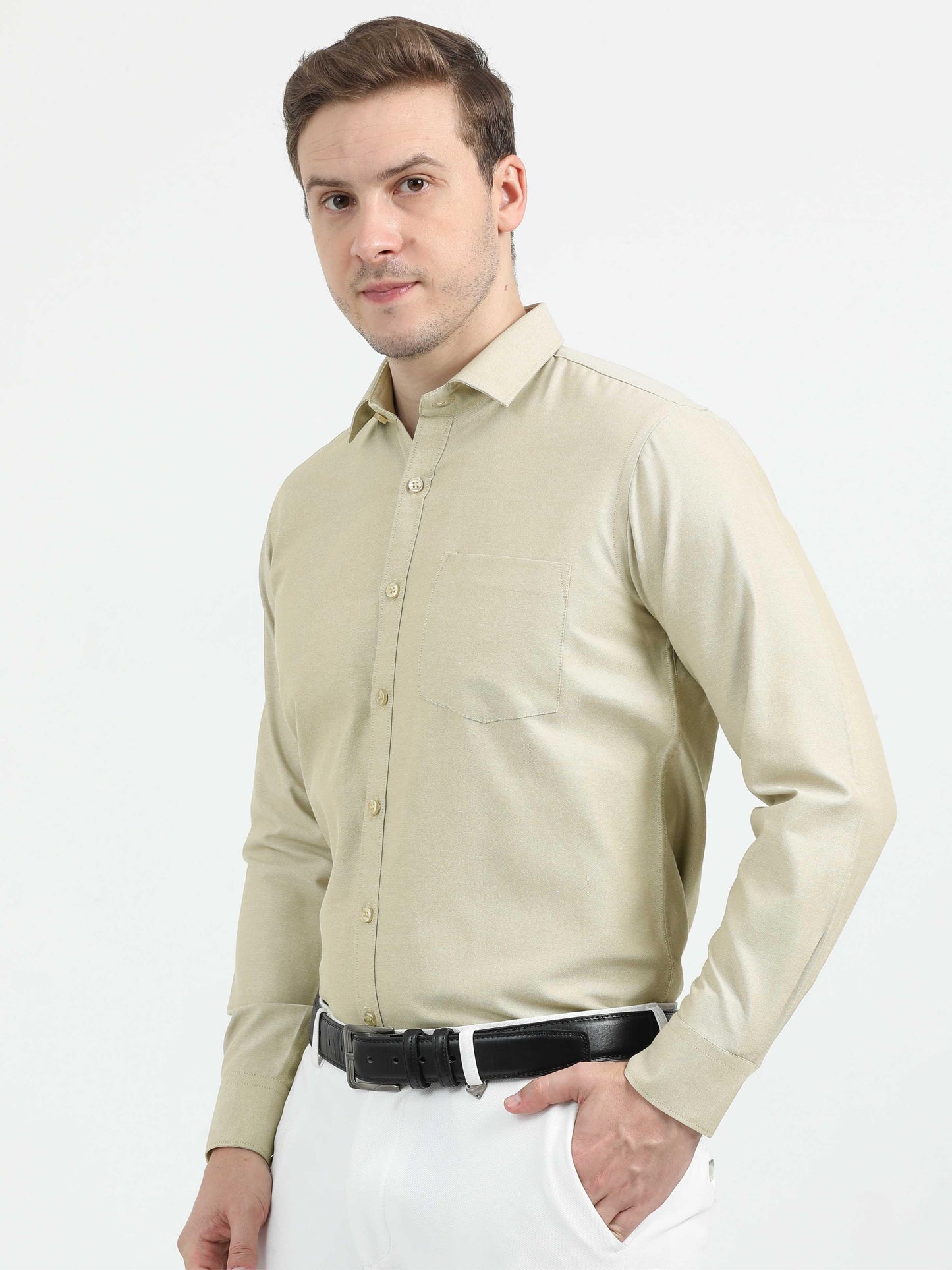 Beige Premium Oxford Office Formals-Plus Size