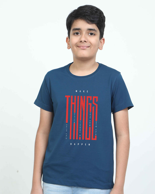 Teal Blue- Make Things Printed Crew Neck T-Shirt