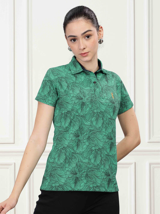 Siemens Green Women's Floral Prints Polo shirts