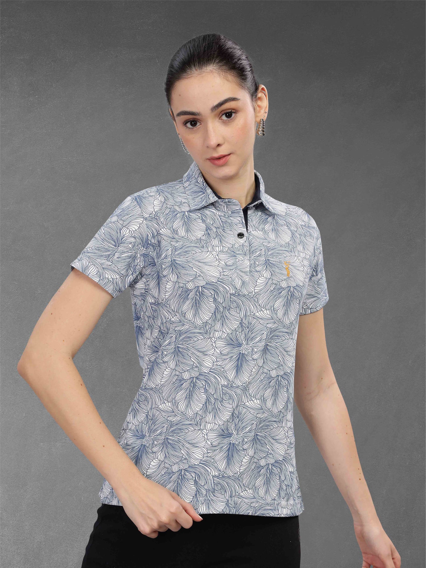 White Women's Floral Prints Polo shirts