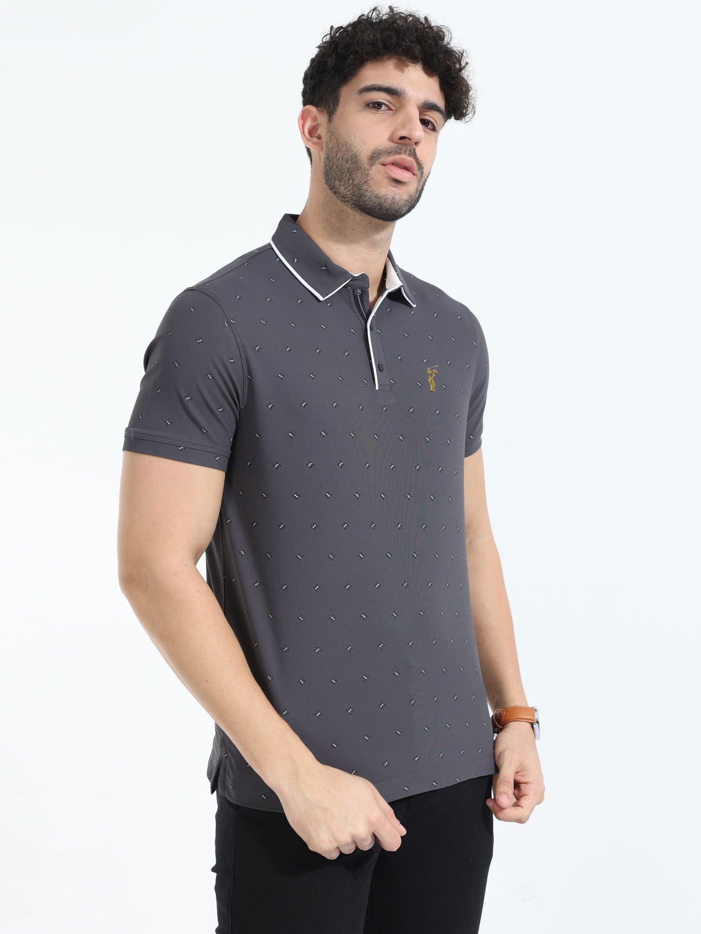 Dark Grey Rolex Print Polo T-Shirts