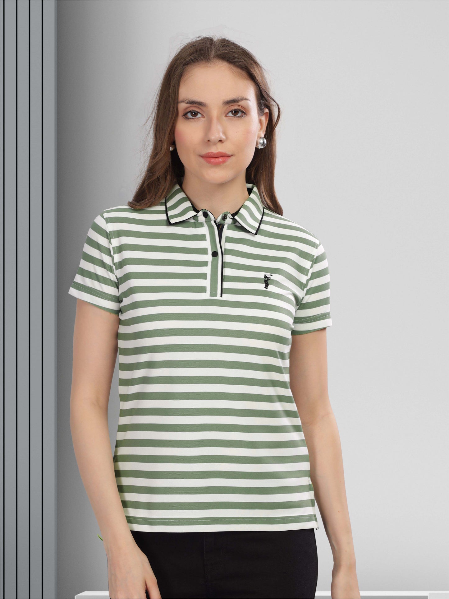 Green Women's Stripes Polos