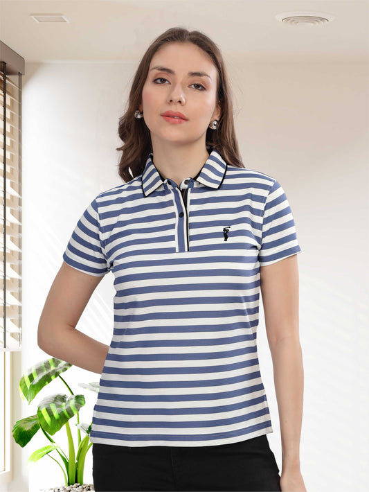 Deep Purple Women's Stripes Polos